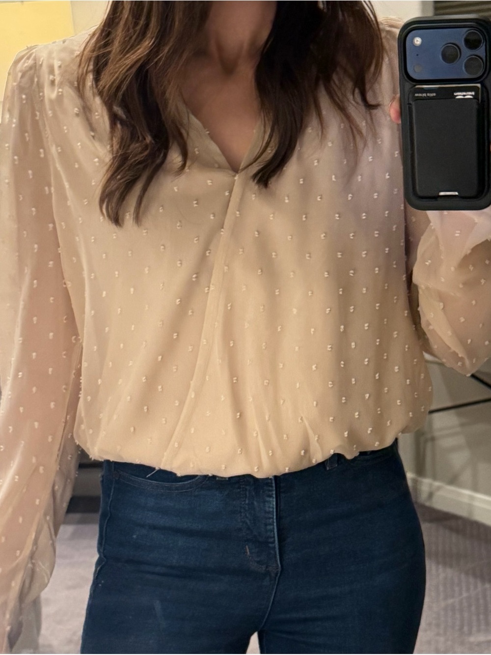 Lulu's Cream Swiss Dot Long Sleeve Blouse